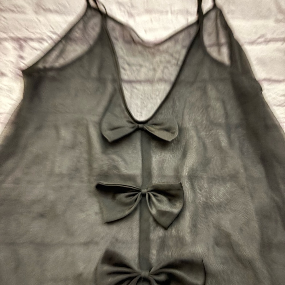 🔵Elegant Black Sheer Babydoll with Bow Accents